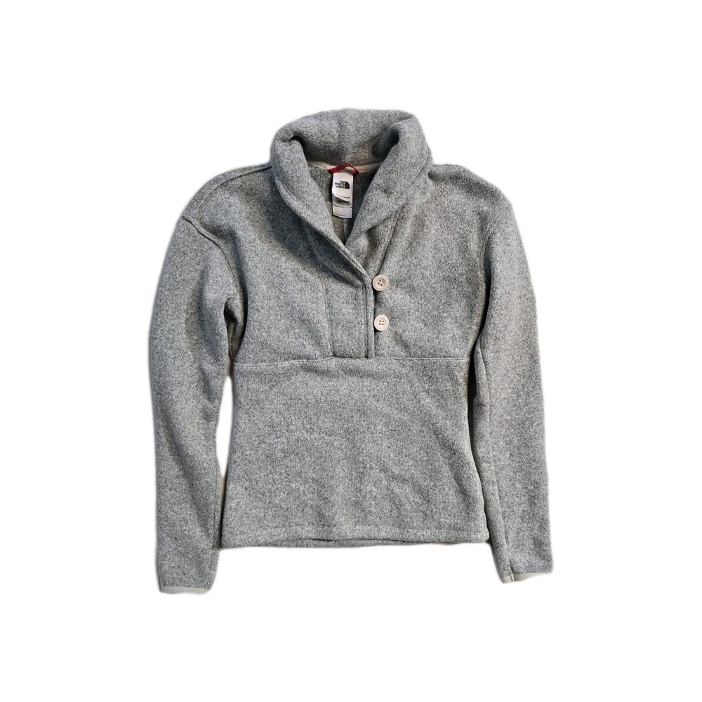 Gray Fleece Button-Front Women's Pullover Sweater